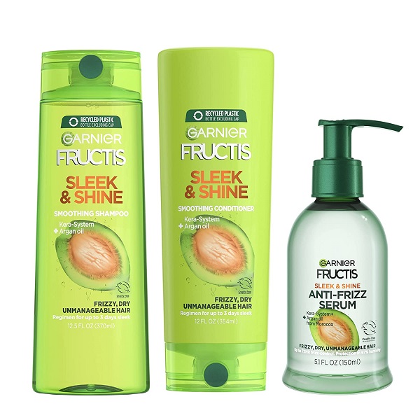Garnier Fructis Sleek and Shine Shampoo, Conditioner and Anti-Frizz Serum, 5.1 Ounce (Set of 3)
