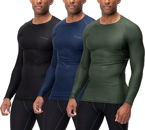 DEVOPS 3 Pack Men's Athletic Long Sleeve Compression Shirts (X-Large, Black/Navy/Olive)