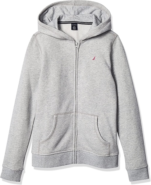 Nautica Girls' Little Fleece Full-Zip Hoodie Sweatshirt, Grey Heather, 6