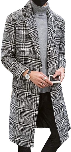 Elevate Your Style: UANEO Mens Trench Coat Single Breasted Plaid Mid Long Peacoat Pea Coats (Gray, M)