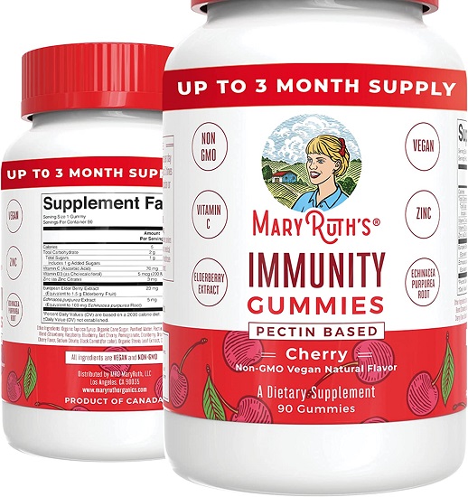 Mary Ruth's 5-1 Immunity Gummies with Elderberry for Kids & Adults | Cherry | Pectin Based | Vegan | 90 Count