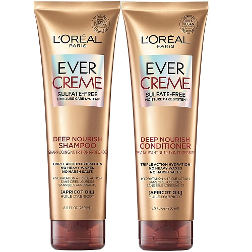 L'Oreal Paris EverCreme Sulfate Free Shampoo and Conditioner Kit for Dry Hair, Triple Action Hydration for Dry, Brittle or Color Treated Hair, with Apricot Oil, 8.5 Ounce, Set of 2