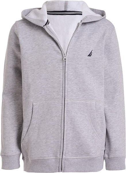 Nautica Boys' Little School Uniform Polar Fleece Zip-Up Hoodie, Light Grey, 4