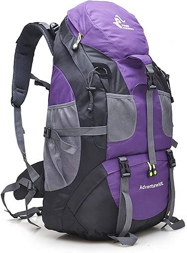 50L Lightweight Water Resistant Hiking Backpack,Outdoor Sport Daypack Travel Bag for Climbing Camping Touring (Purple - No Shoe Compartment)