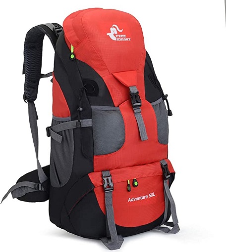 50L Lightweight Water Resistant Hiking Backpack,Outdoor Sport Daypack Travel Bag for Climbing Camping Touring (Red - No Shoe Compartment)