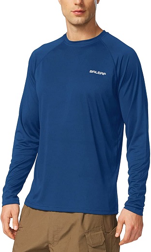 BALEAF Men's Long Sleeve Shirts Lightweight UPF 50+ Sun Protection SPF T-Shirts Fishing Hiking Running Ocean Blue Size XL