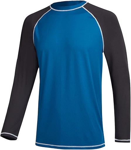 Men's Long Sleeve Swim Shirts Rashguard UPF 50+ UV Sun Protection Shirt Athletic Workout Running Hiking T-Shirt Swimwear Peacock Blue+Charcoal Gray M