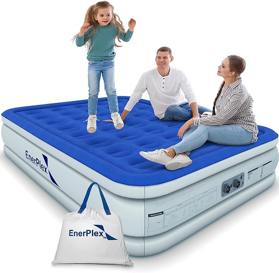EnerPlex Queen Air Mattress with Built-in Pump - 13 Inch Double Height Inflatable Mattress for Camping, Home & Portable Travel - Durable Blow Up Bed with Dual Pump - Easy to Inflate/Quick Set Up
