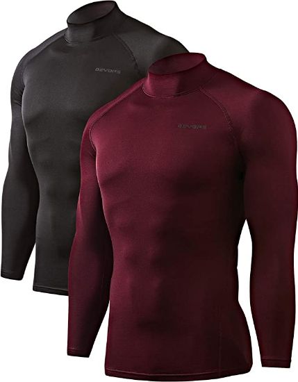 DEVOPS 2 Pack Men's Thermal Turtle Mock Neck Shirts, Compression Long Sleeve Tops (Medium, Black/Wine)