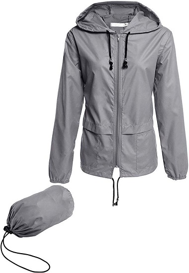 Raincoat for Women Lightweight Waterproof Travel Rain Jackets Packable Outdoor Hooded Windbreaker Rain Poncho(Grey M)