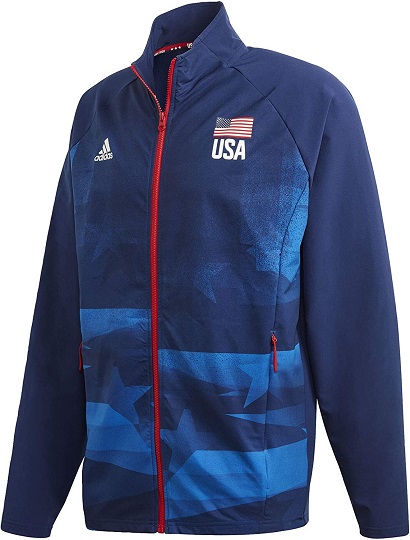 adidas Mens USA Volleyball Warm-Up Jacket Team Navy Blue/Glory Blue L/Tall