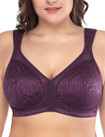 Deyllo Women's Full Coverage Plus Size Comfort Minimizer Bra Wirefree Non Padded(Purple, 38H)
