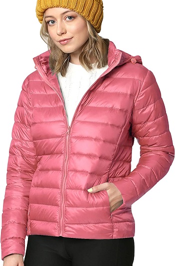 LL WJC2144 Women's Ultra Light Weight Packable Down Jacket with Removable Hoodie L Mauve
