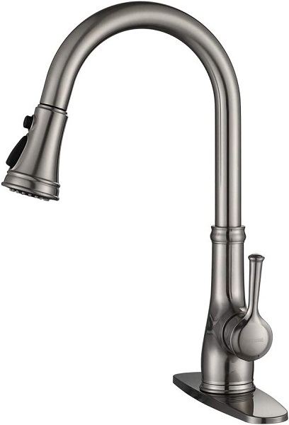 Kitchen Faucet-WEWE Single Handle Stainless Steel Brushed Nickel Pull Down Kitchen Sink Faucet with Pull Out Sprayer