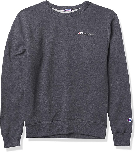 Champion Men's Powerblend Fleece Crew, Left Chest Script, Granite Heather, MEDIUM