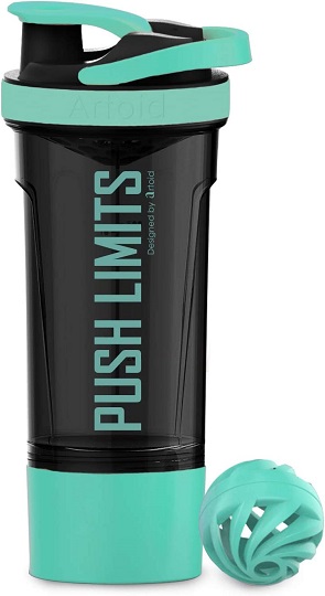 Artoid Mode Inspirational Fitness Workout Sports Protein Shaker Bottle 24-Ounce, Dual Mixing Technology with Shaker Balls & Mixing Grids Included, Twist and Lock Protein Box Storage Included