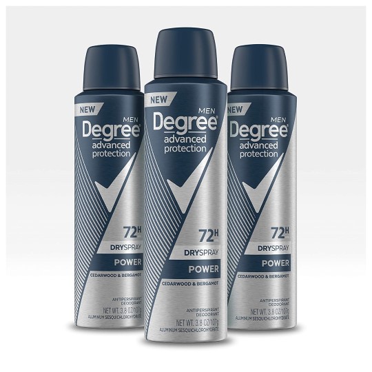 Degree Men Antiperspirant Deodorant Spray 72 HR Wetness Protection Power Strongest Antiperspirant Spray for Excessive Armpit Sweat 3.8 oz, Pack of 3