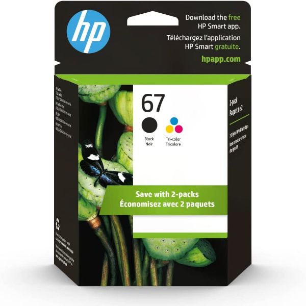 Original HP 67 Black/Tri-color Ink Cartridges (2-pack) | Works with HP DeskJet 1255, 2700, 4100 Series, HP ENVY 6000, 6400 Series | Eligible for Instant Ink | 3YP29AN