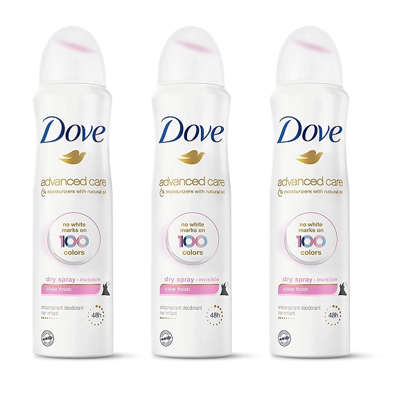 Dove Antiperspirant Deodorant Dry Spray No White Marks Clear Finish Invisible 48-Hour Sweat and Odor Protecting Deodorant for Women 3.8 oz 3 Count
