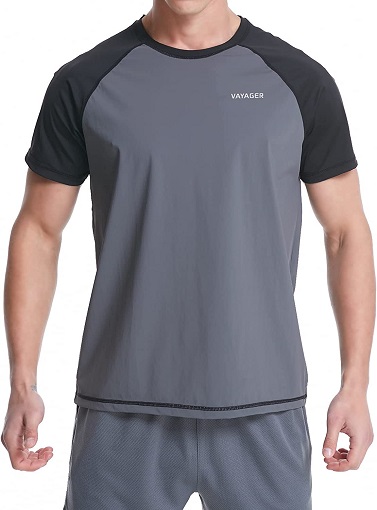 VAYAGER Men's Swim Shirts Rash Guard UPF 50+ Short Sleeve Quick Drying Crew Water Shirt(Gray-M)