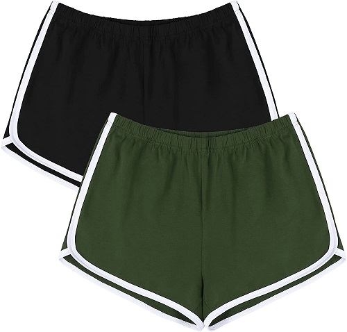URATOT 2 Pack Cotton Sport Shorts Yoga Dance Short Pants Summer Athletic Shorts Black, Army Green