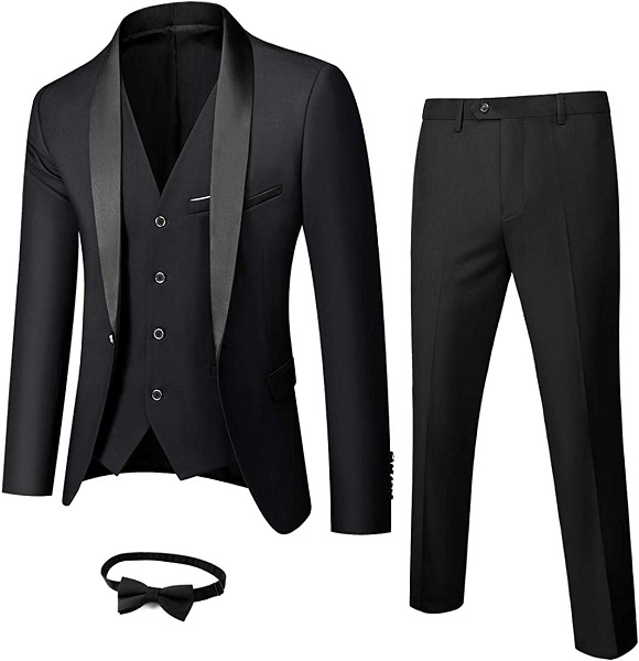MY'S Mens 3-Piece Suit Shawl Lapel One Button Tuxedo Winter Fabric Slim Fit Premium Dinner Jacket Vest Pants & Tie Set