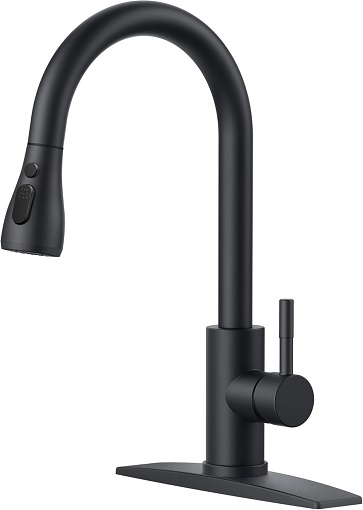 FORIOUS Black Kitchen Faucets with Pull Down Sprayer, Kitchen Sink Faucet with Pull Out Sprayer, Fingerprint Resistant, Single Hole Deck Mount, Single Handle Copper Kitchen Faucet, Matte Black