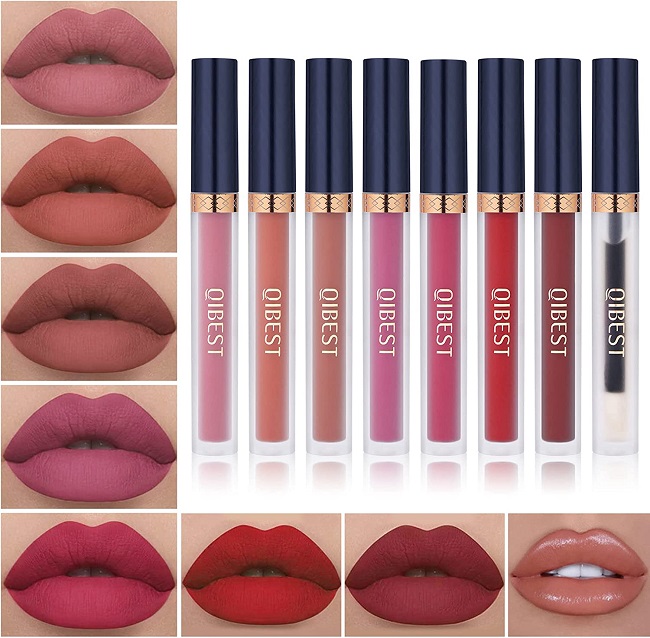 7Pcs Matte Liquid Lipstick + 1Pcs Lip Plumper Makeup Set Kit, Long Lasting Waterproof Velvet Lip Gloss Set, Pigmented Lip Makeup Gift Sets for Girls and Women