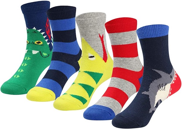 COTTON DAY Kids Boys Fun Novelty Bright Colorful Pattern Design Crew Dress Socks 10-12 Years (Size 12 shark Stripes)