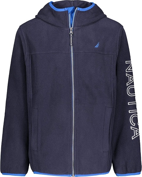 Nautica Boys' Big Fleece Zip-Up Hoodie Sweatshirt, Navy/Sleeve Logo, 18-20