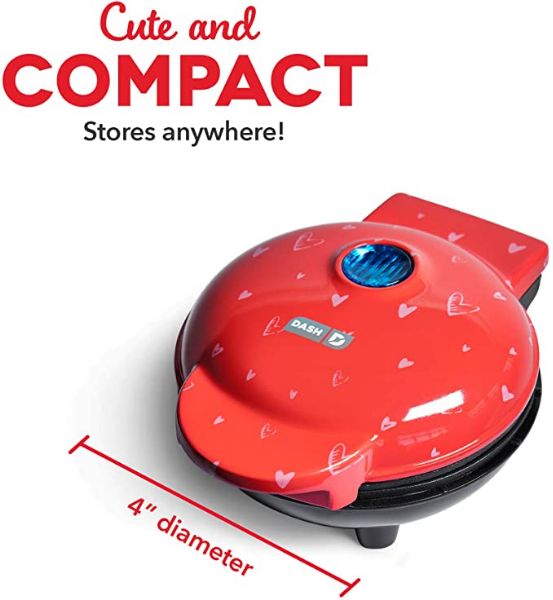 DASH Mini Maker for Individual Waffles, Hash Browns, Keto Chaffles with Easy to Clean, Non-Stick Surfaces, 4 Inch, Red Love Heart