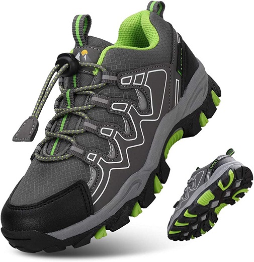 UOVO Boys Shoes Boys Tennis Running Sneakers Waterproof Hiking Shoes Kids Outdoor Fashion Sneakers Slip Resistant (Big/Little Boys) (Gray/Green, 6.5)