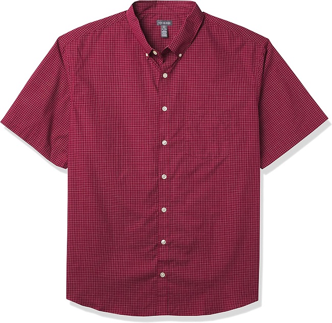 Van Heusen Men's Big & Tall Big Wrinkle Free Short Sleeve Button Down Check Shirt, Port Red Minicheck, Large Tall