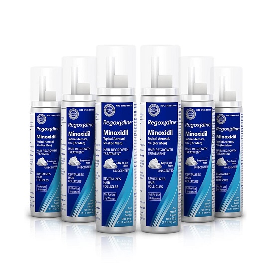 Regoxidine Men's 5% Minoxidil Foam (6 Month Supply) Helps Restore Vertex Hair Loss and Supports Hair Regrowth for Thinning Hair with Unscented Topical Aerosol Treatment