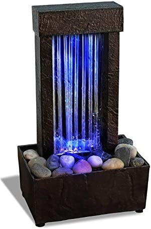 Nature's Mark 10" H Mirrored Waterfall Light Show Tabletop Water Fountain with Natural River Rocks and Color Changing LED Lights (Power Cord Attached)