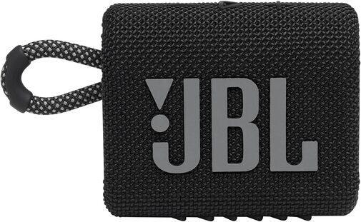 JBL Go 3 portable Bluetooth speaker in black color, front view.