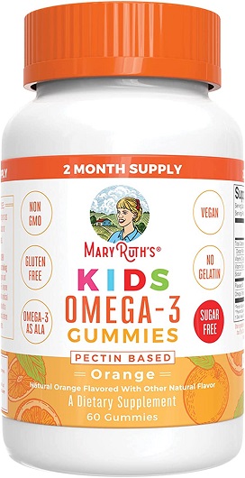 Vegan Omega 3 Gummies for Kids 2+ by MaryRuth's | 2 Month Supply | Sugar Free | Omega 3 Supplement with Vitamin C, Vitamin E, Flaxseed Oil | Immune Support, Brain Health | No Fish Taste | 60 Count