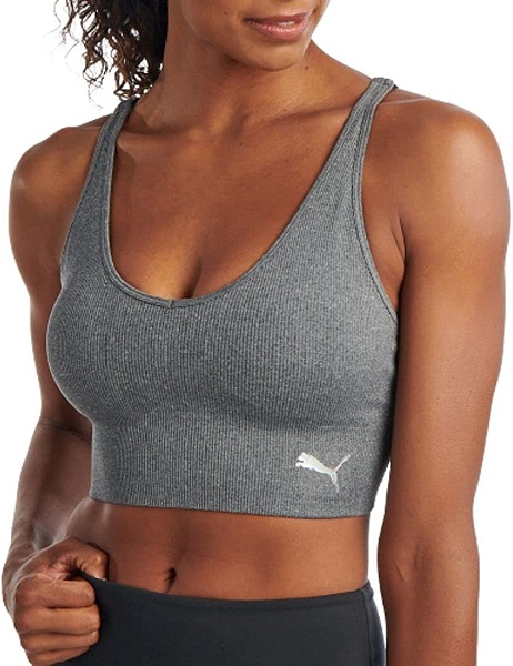 PUMA Women's Seamless Sports Bra, Heather Grey, Small