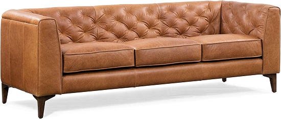 Poly & Bark Essex Leather Couch – 89-Inch Sofa with Tufted Back - Full Grain Leather Couch with Feather-Down Topper On Seating Surfaces – Vintage Pure-Aniline Italian Leather – Cognac Tan