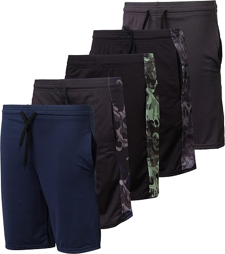5 Pack: Quick Dry Fit Dri-Fit Big Boys Girls Youth Clothing Knit Active Athletic Performance Basketball Soccer Lacrosse Tennis Exercise Summer Activewear Gym Teen Running Shorts -Set 8- XL (16/18)