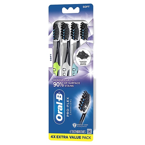 Oral-B Pro-Flex Charcoal Manual Toothbrush, Soft, 4 Count