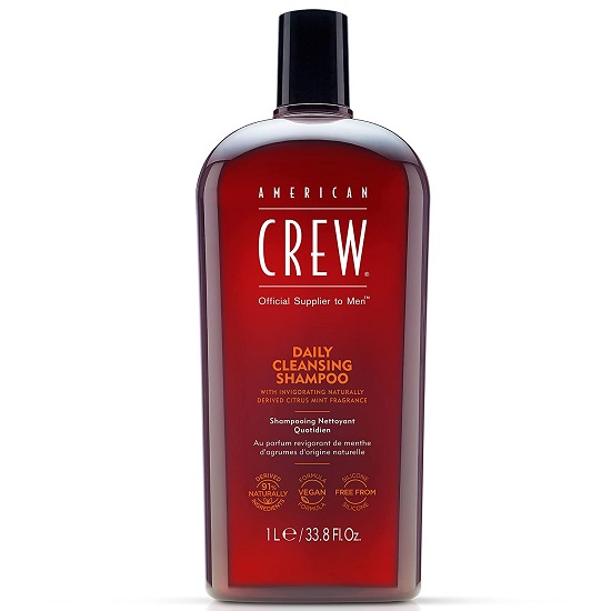 Shampoo for Men by American Crew, Daily Cleanser, Naturally Derived, Vegan Formula, Citrus Mint Fragrance, 33.8 Fl Oz