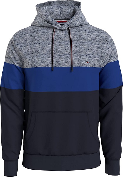 Tommy Hilfiger Men's Logo Hoodie Sweatshirt, BA8NF004 Blue Heather, MD