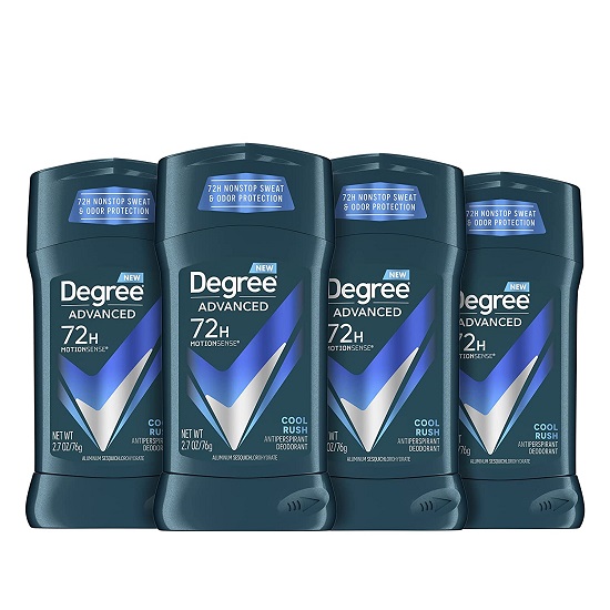 Degree Men Advanced Protection Antiperspirant Deodorant 72-Hour Sweat and Odor Protection Cool Rush Antiperspirant For Men With MotionSense Technology 2.7 oz, Pack of 4