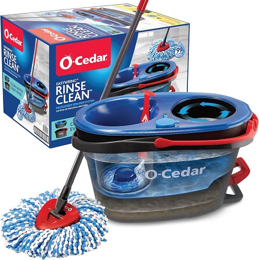 O-Cedar EasyWring RinseClean Microfiber Mop and Bucket System with grey mop and bucket.