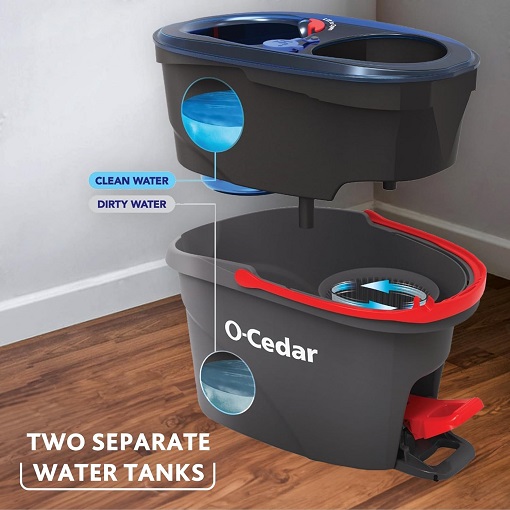 O-Cedar EasyWring RinseClean Microfiber Mop and Bucket System with grey mop and bucket.