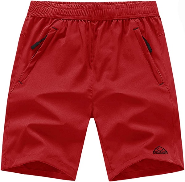 TBMPOY Men's Running Shorts Outdoor Sports Quick Dry Gym Running Short Zipper Pockets Red XXXL