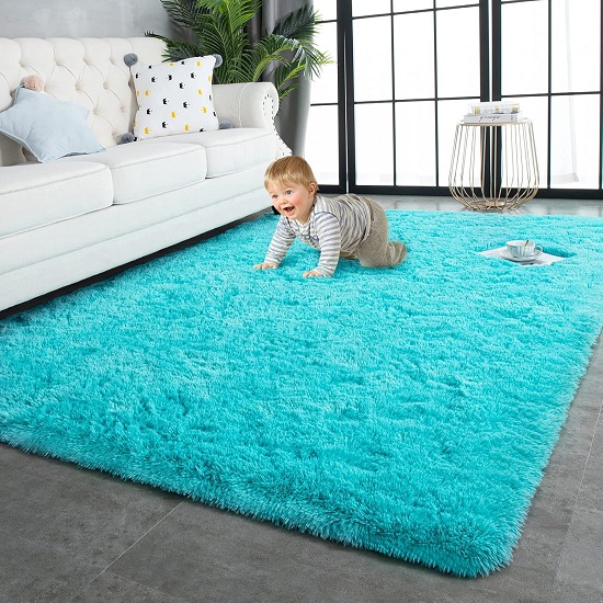 TWINNIS Super Soft Shaggy Rug in Blue.