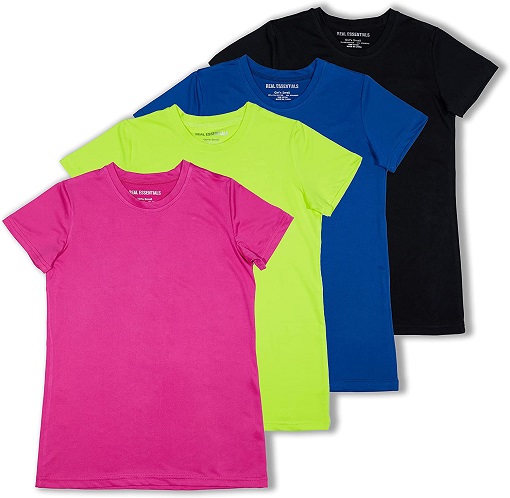 4 Pack: Girls Short Sleeve Active Quick Dry Fit Crew Neck T-Shirt Active Athletic Tops Essentials Soccer Sports Yoga Gym Shirts Young Teen Chica's Tees Sleep Zebra Summer Clothes - Set 5, XL (16)