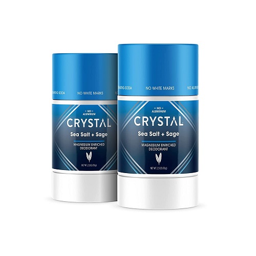 CRYSTAL Magnesium Solid Stick Natural Deodorant, Non-Irritating Aluminum Free Deodorant for Men or Women, Safely and Effectively Fights Odor, Baking Soda Free, Sea Salt + Sage, 2.5 oz (Pack of 2)